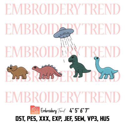 Dinosaur Alien Abduction Embroidery, Dinosaur Funny Design File