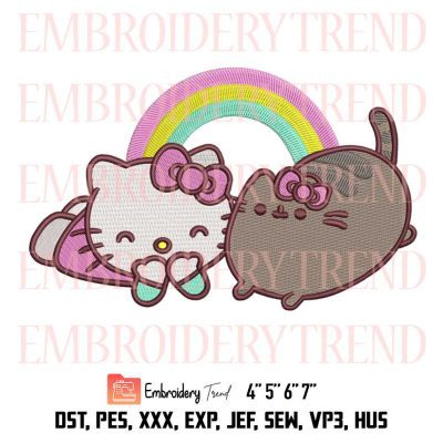 Hello Kitty And Pusheen Embroidery Design, Cute Hello Kitty Embroidery File