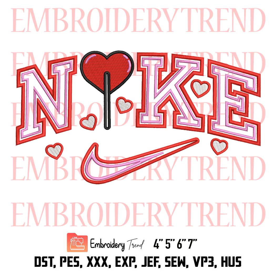 Nike Logo Heart Embroidery, Heart Love Design File