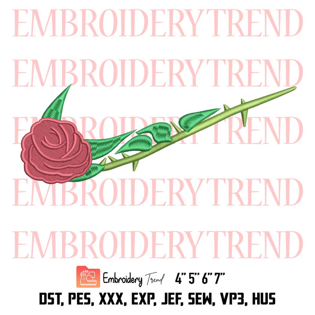 Nike Rose Embroidery, Flower Swoosh Design File