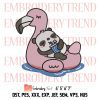 Little Sloth Chilling on Flamingo Pool Float Embroidery, Funny Little Sloth Design File