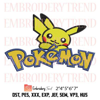 Pokemon Pikachu Embroidery, Logo Pokemon Anime Embroidery Design File