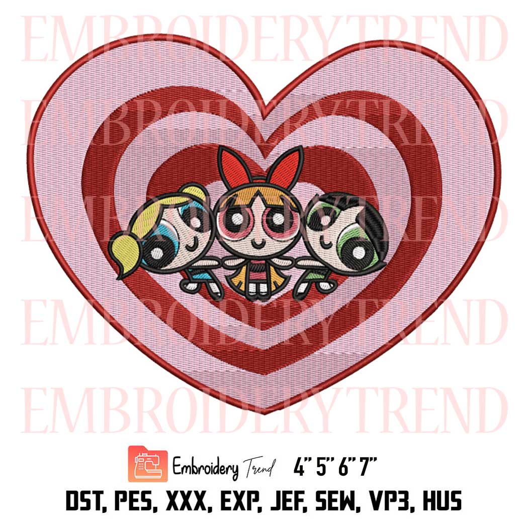 Powerpuff Girls Heart Kids Embroidery, Cartoon Embroidery Design File