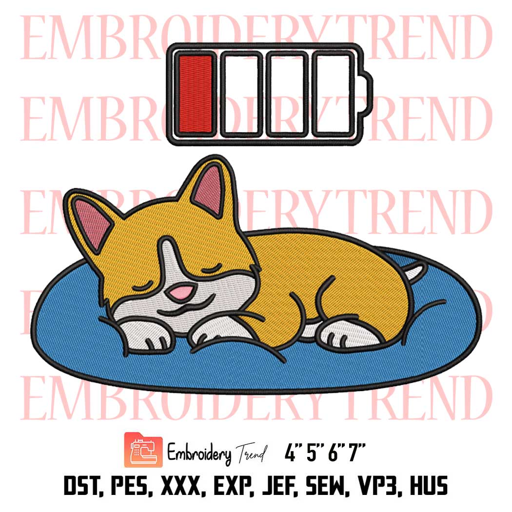 Sleeping Corgi On The Sofa Embroidery, Corgi Dog Design File