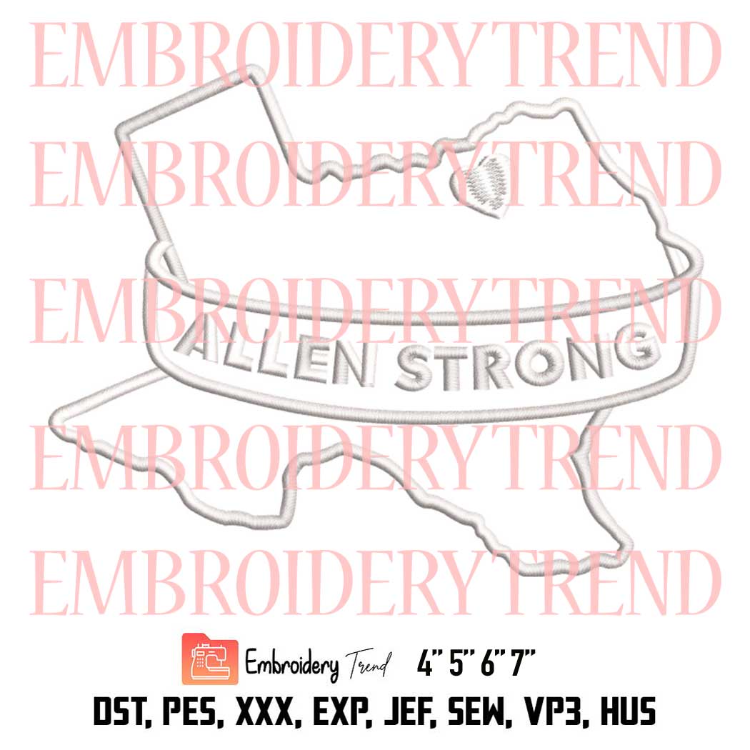 Texas Allen Strong Embroidery Design, Texas Map Embroidery File