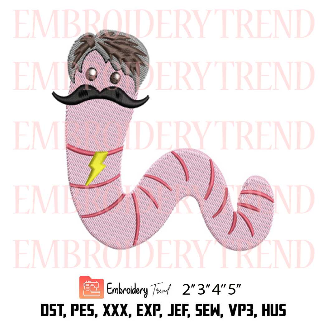 Funny Worm With A Mustache Embroidery, James Tom Ariana Reality Embroidery Design File