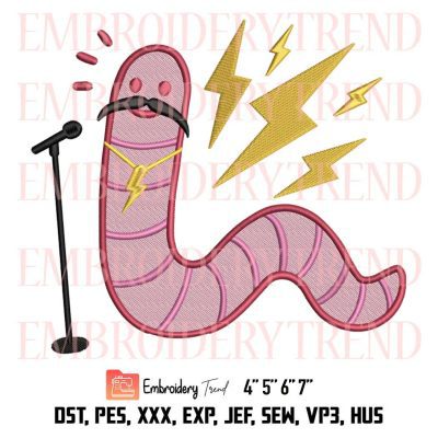Worm With A Mustache Embroidery Design, Cartoon Mustache Embroidery File
