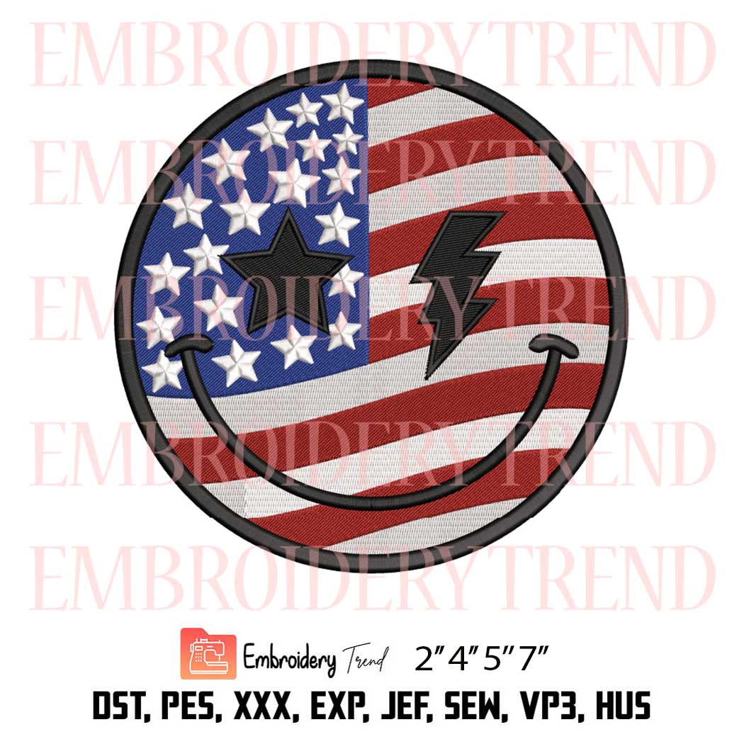 American Smile Embroidery Design – 4th Of July Machine Embroidery Design File