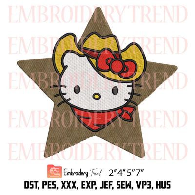 Hello Kitty Cowboy Face Embroidery – Star Hello Kitty Funny Embroidery File