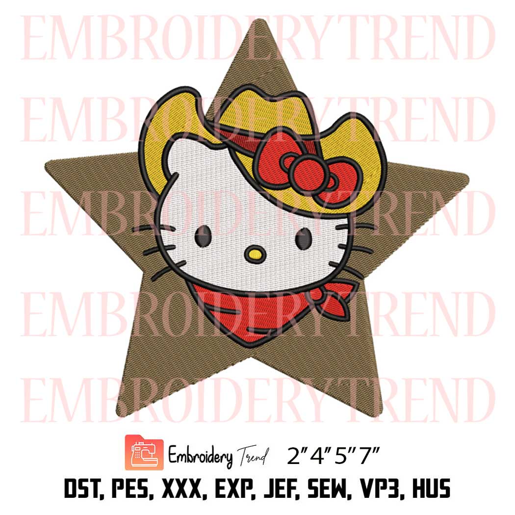 Hello Kitty Cowboy Face Embroidery - Star Hello Kitty Funny Embroidery File