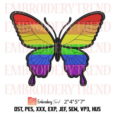 LGBT Rainbow Butterfly Embroidery – Pride Butterfly Machine Embroidery Design File