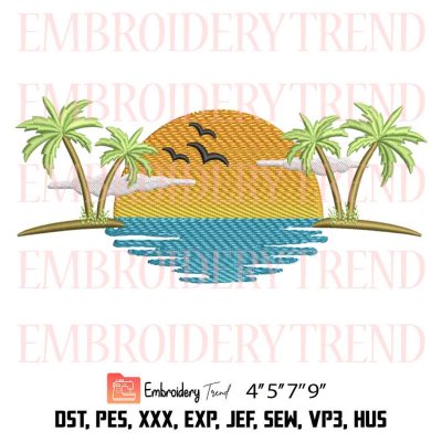 Summer Beach Embroidery – Palm Tree Machine Embroidery Design File