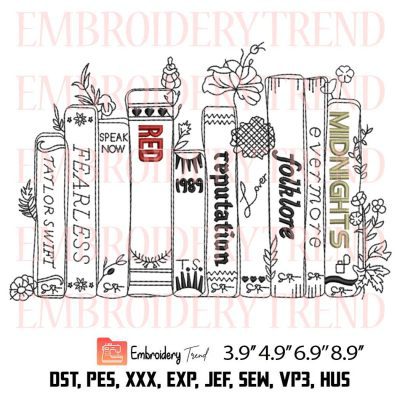 Taylor Swift Albums As Books Embroidery – Midnights Album Machine Embroidery Design