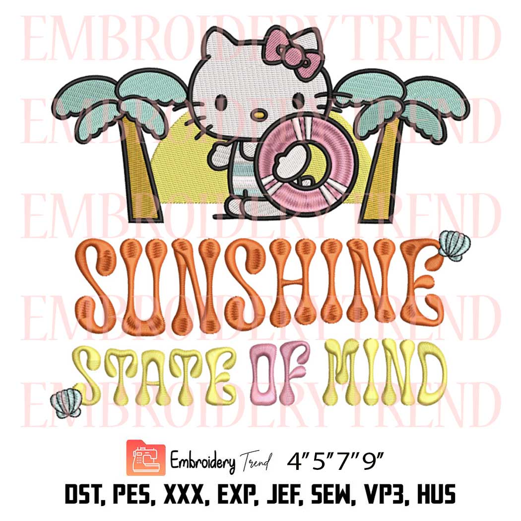 Sunshine State Of Mind Embroidery Design - Hello Kitty Beach Summer Embroidery File