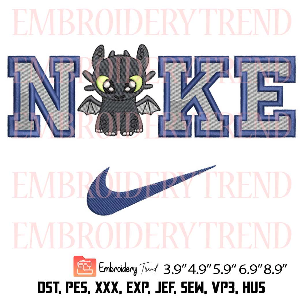 Toothless Nike Embroidery - How to Train Your Dragon Machine Embroidery Design