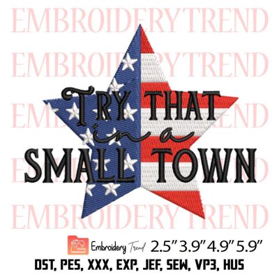 Star Small Town Country Music American Flag Embroidery Design File Instant Download