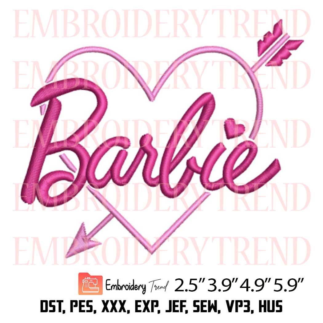 Barbie Arrow Heart Embroidery Design – Love Heart Barbie Machine Embroidery File