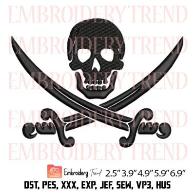 Calico Jack Jolly Roger Embroidery File – Pirate Flag Machine Embroidery Design