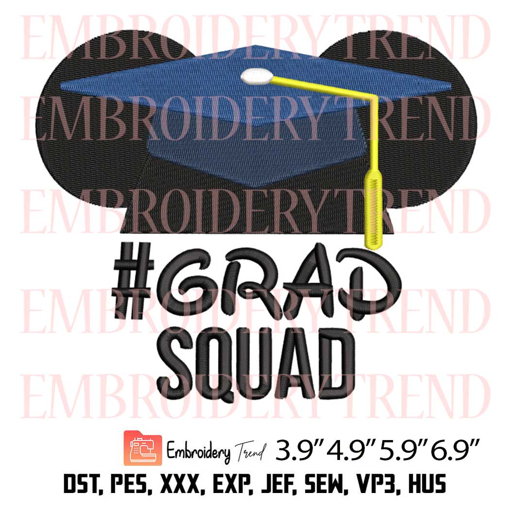 Grad Squad Mickey Mouse Embroidery – Graduation Cap Machine Embroidery Design File