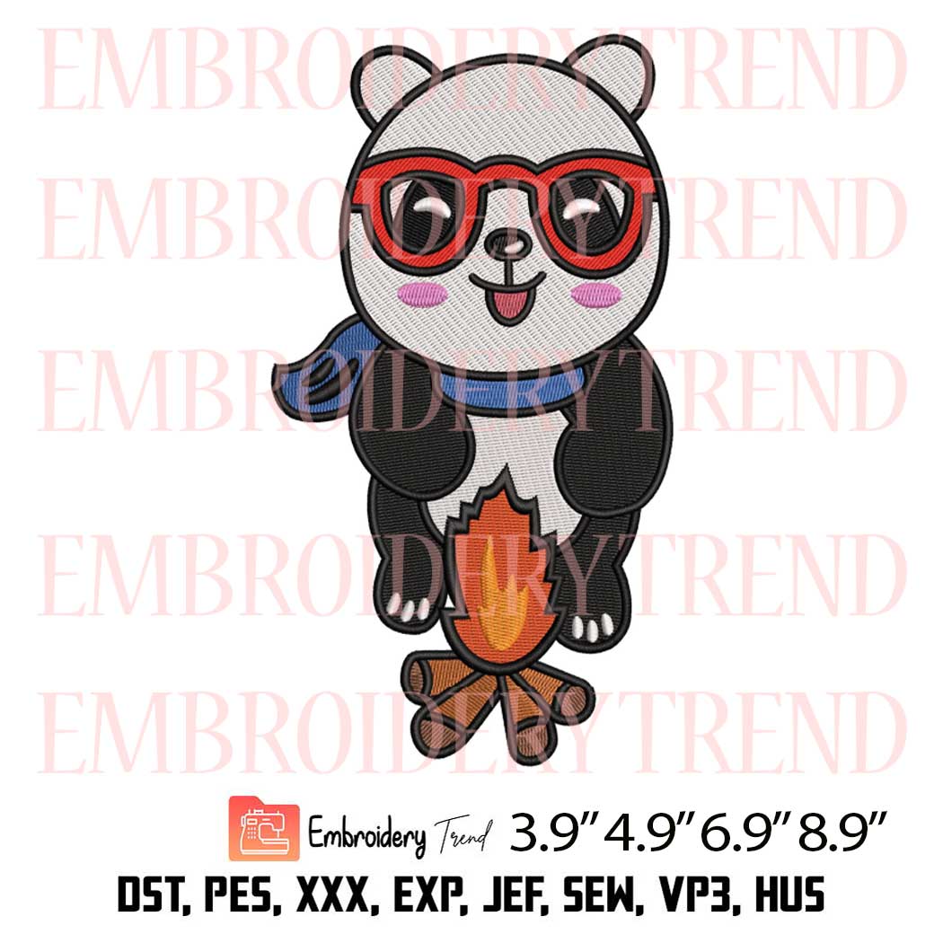 Cute Panda Burning Bonfire Embroidery – Animal Love Machine Embroidery Design
