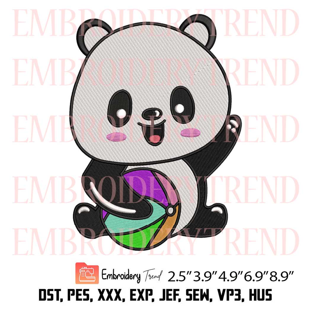 Cute Panda Playing Ball Embroidery – Animal Love Machine Embroidery Design
