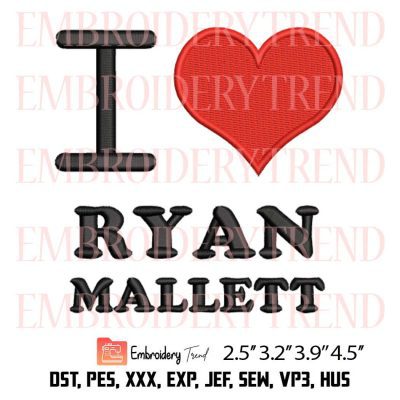 Ryan Mallett I Heart Love Football Fans Embroidery Design