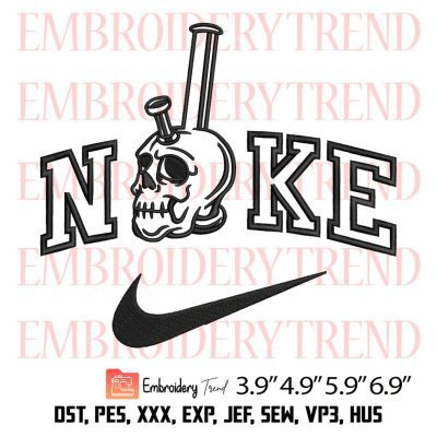 Skull Smoking Pipe x Nike Embroidery – Halloween Machine Embroidery Design File