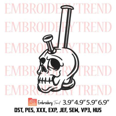 Skull Tobacco Pipe Embroidery Design – Halloween Machine Embroidery File
