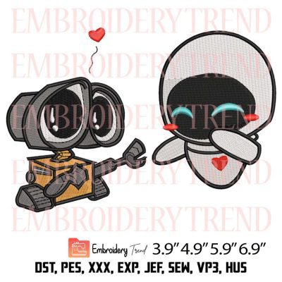 Wall-E and Eve Couple Embroidery Design – Robot Love Machine Embroidery File