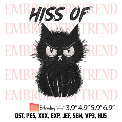 Black Cat Hiss Off Embroidery Design – Stressed Cat Embroidery Digitizing File