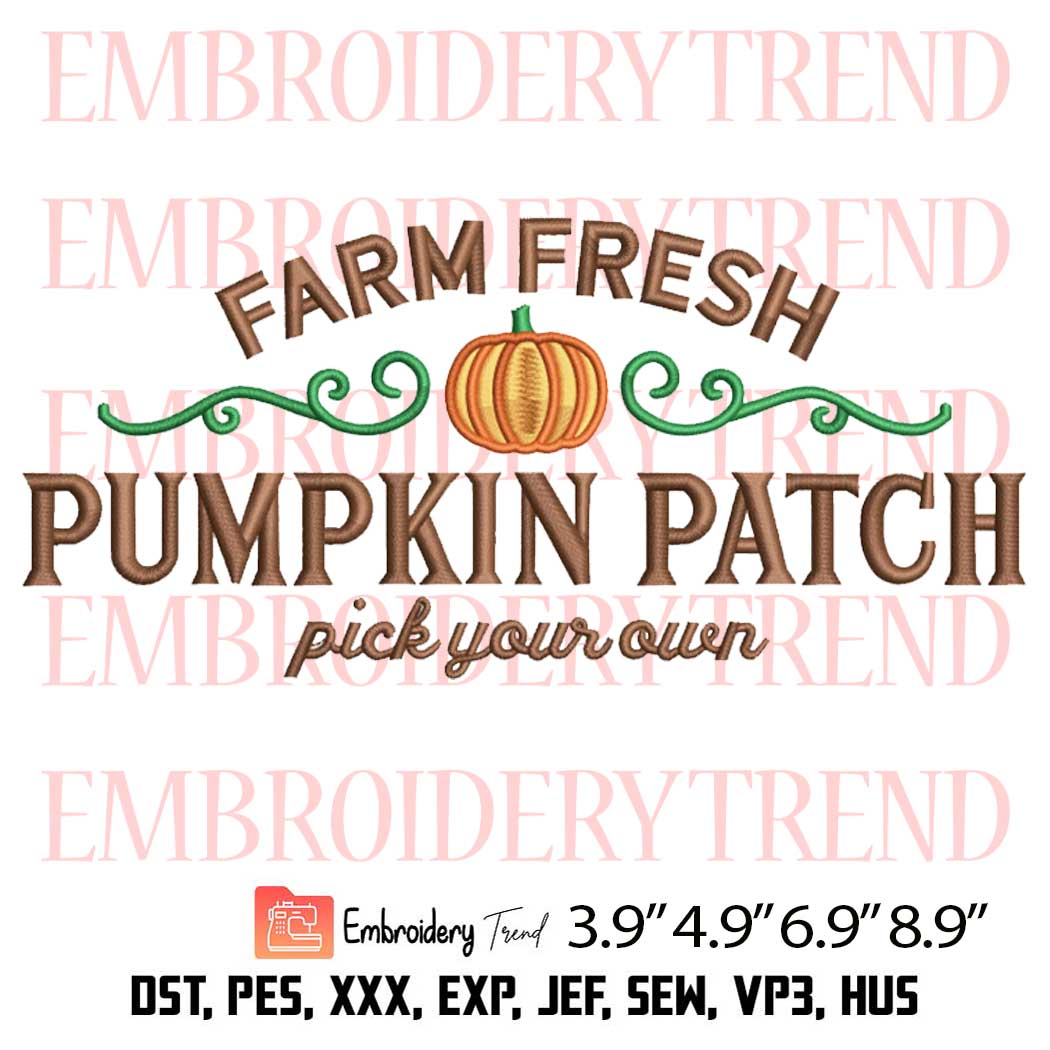 Farm Fresh Pumpkin Patch Embroidery Design – Halloween Embroidery Digitizing File