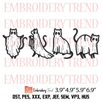 Halloween Ghost Cat Embroidery Design –  Funny Halloween Embroidery Digitizing File
