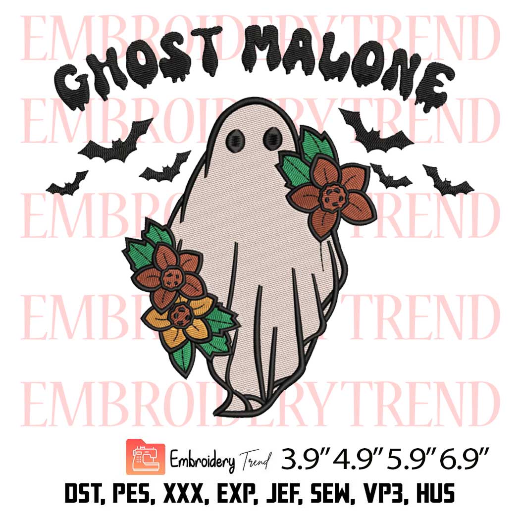 Ghost Malone Flowers Embroidery Design – Halloween Embroidery Digitizing File