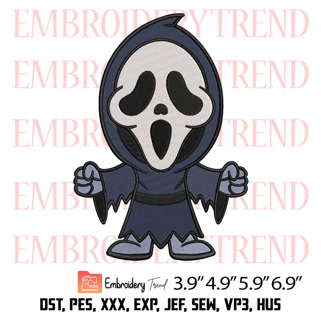 Chibi Ghostface Scream Embroidery Design – Halloween Horror Embroidery Digitizing File