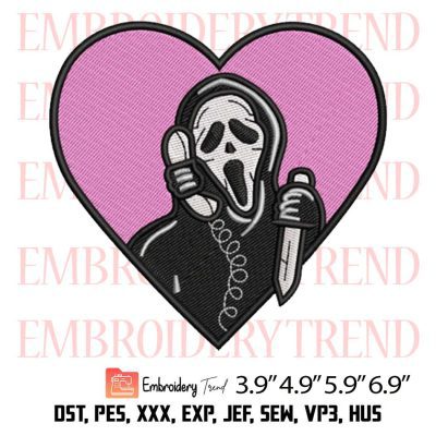 Heart Ghostface Calling Embroidery Design – Halloween Scream Embroidery Digitizing File