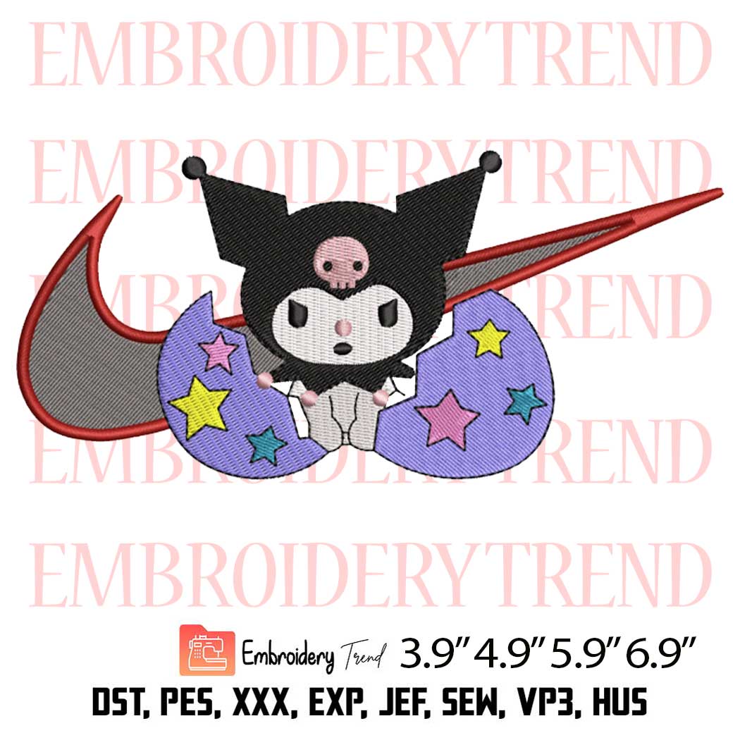 Kuromi Swoosh Embroidery Design – My Melody and Kuromi Couple Embroidery Digitizing File