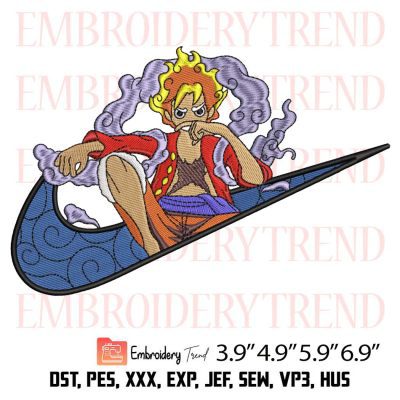 Swoosh Logo x Luffy Gear 5 Embroidery Design – Anime One Piece Embroidery Digitizing File