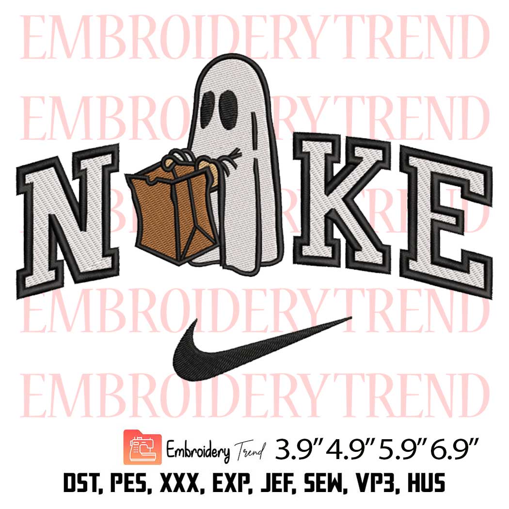 Nike Ghost With Brown Bag Embroidery Design – Halloween Embroidery Digitizing File