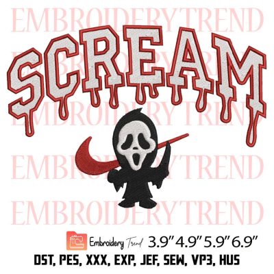 Scream Halloween Drip Embroidery Design – Ghostface Swoosh Embroidery Digitizing File