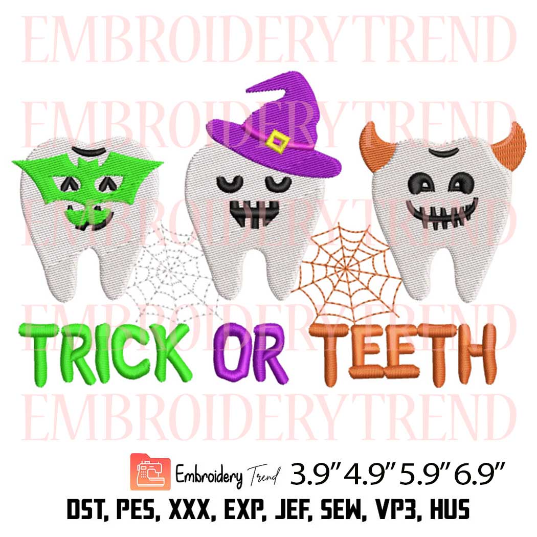 Trick Of Teeth Halloween Embroidery Design – Funny Dental Halloween Embroidery Digitizing File