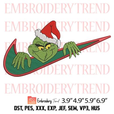 Christmas Grinch Swoosh Embroidery Design – Noel Grinch Face Embroidery Digitizing File