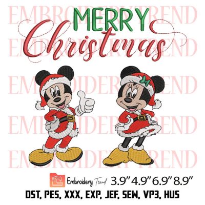 Christmas Mickey And Minnie Embroidery Design – Merry Christmas Embroidery Digitizing File