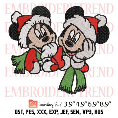 Mouse Disney Christmas Embroidery Design – Couple Mickey and Minnie Embroidery Digitizing File