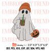 Ghost Drinking Iced Coffee Embroidery Design – Halloween Embroidery Digitizing File