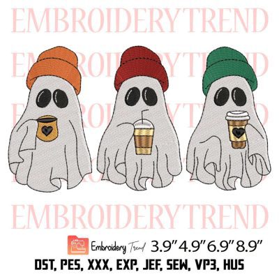 Ghost Drink Coffee Cute Embroidery Design – Ghost Halloween Embroidery Digitizing File