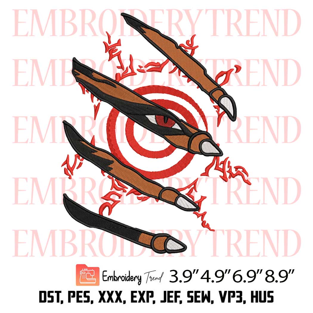 Kurama Kyuubi Claw Seal Embroidery Design – Naruto Anime Embroidery Digitizing File