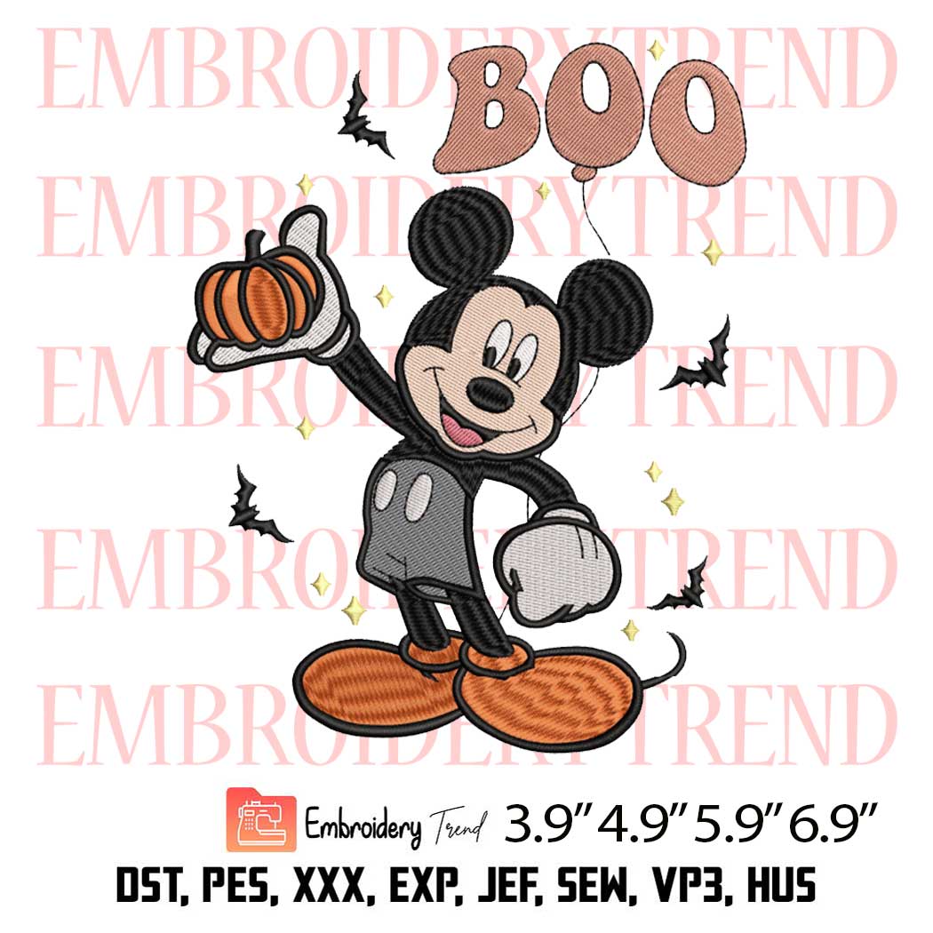 Mickey Boo Balloon Halloween Embroidery Design – Disney Halloween Party Embroidery Digitizing File