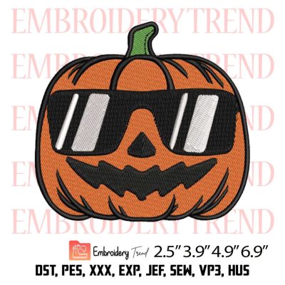 Pumpkin with Glasses Cool Embroidery Design – Halloween Funny Embroidery Digitizing File