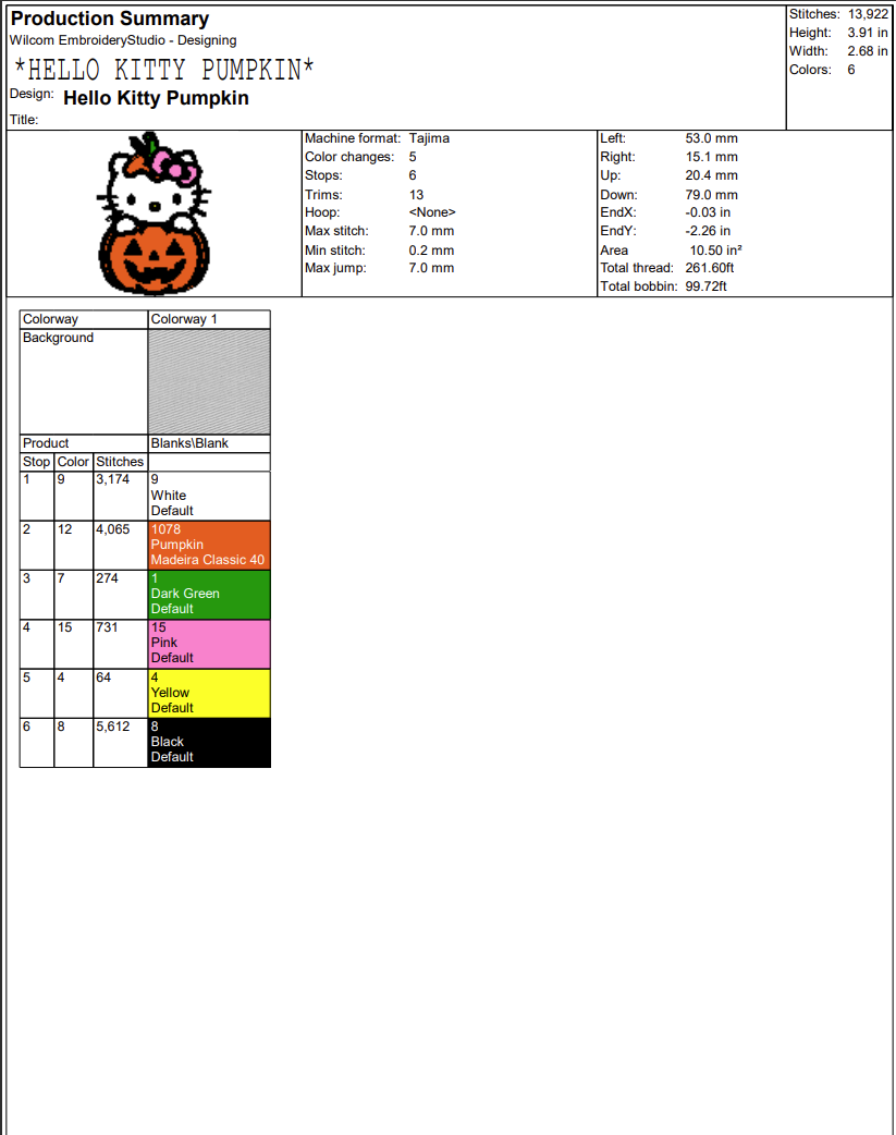 Hello Kitty Pumpkin Embroidery Design – Halloween Sanrio Embroidery Digitizing File