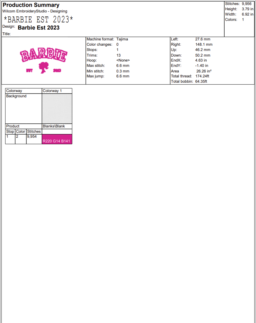 Barbie Est 2023 Embroidery Design – Barbie Movie Embroidery Digitizing File